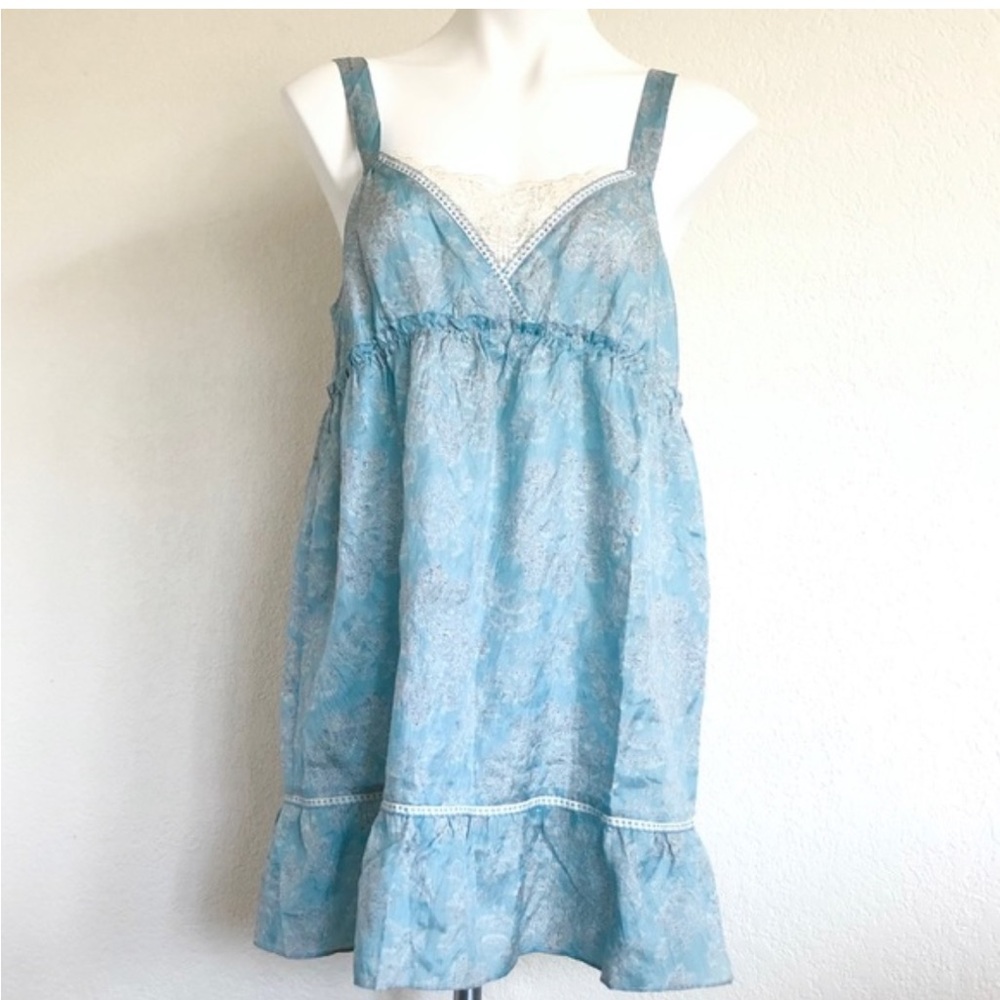 Velvet blue pastel lace floral bay doll dress fairy cottage slip dress medium